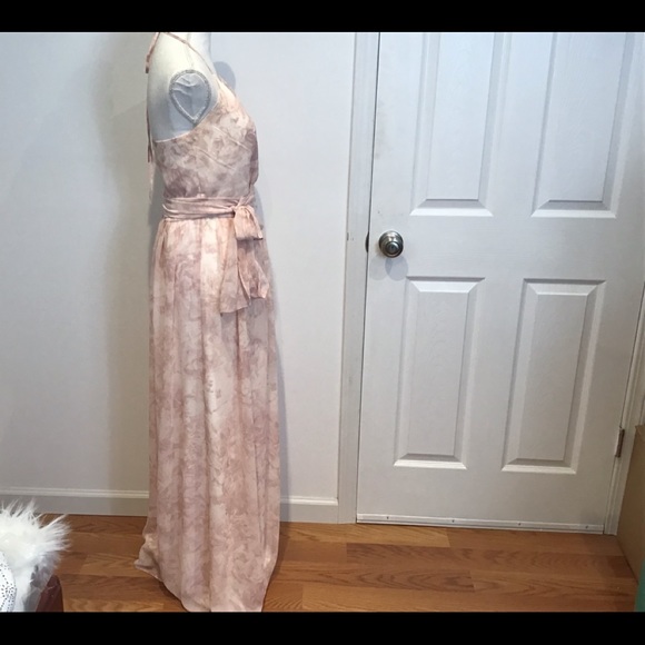 CEREMONY JOANNA AUGUST BOHO HALTER WRAP MUTED PINK FLORAL CHIFFON MAXI DRESS SM - Picture 5 of 11